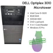 DELL Optiplex 3010 Intel Core i3 - 3220, 8GB RAM, 500GB HDD, DVD-Brenner, 4-in-1 Card Reader, Windows 10 Pro