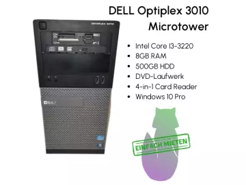DELL Optiplex 3010 Intel Core i3 - 3220, 8GB RAM, 500GB HDD, DVD-Brenner, 4-in-1 Card Reader, Windows 10 Pro